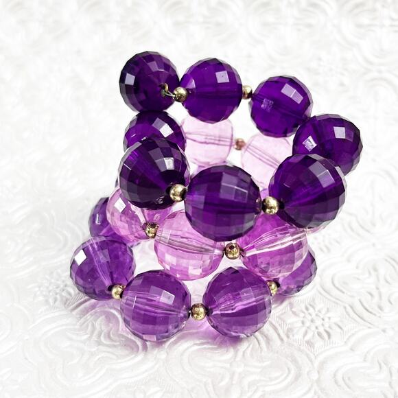 Vintage Chunky Purple Faceted Bead Wrap Bracelet - Picture 1 of 5